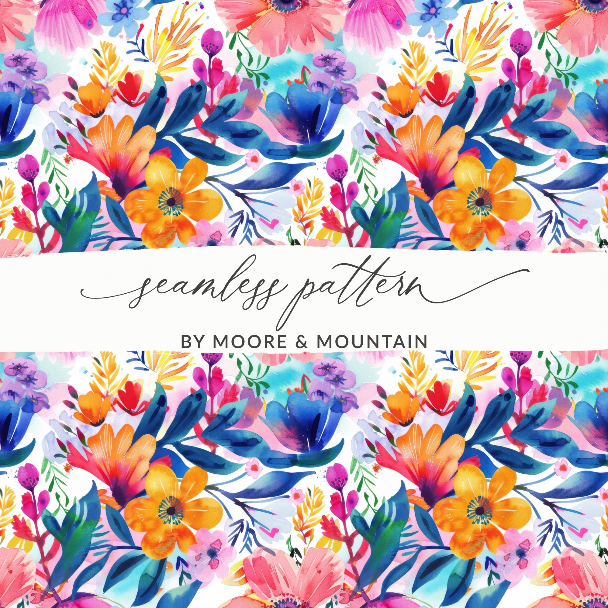 Vibrant Floral seamless pattern BY MOORE & MOUNTAIN product type
seamless pattern, watercolor floral, vibrant flowers, colorful design, abstract art, botanical print, Moore Mountain, digital paper, fabric design, surface pattern, artistic print, summer flowers, spring blooms, bright colors, artistic pattern, nature inspired, hand painted, floral artwork, textile pattern, creative design