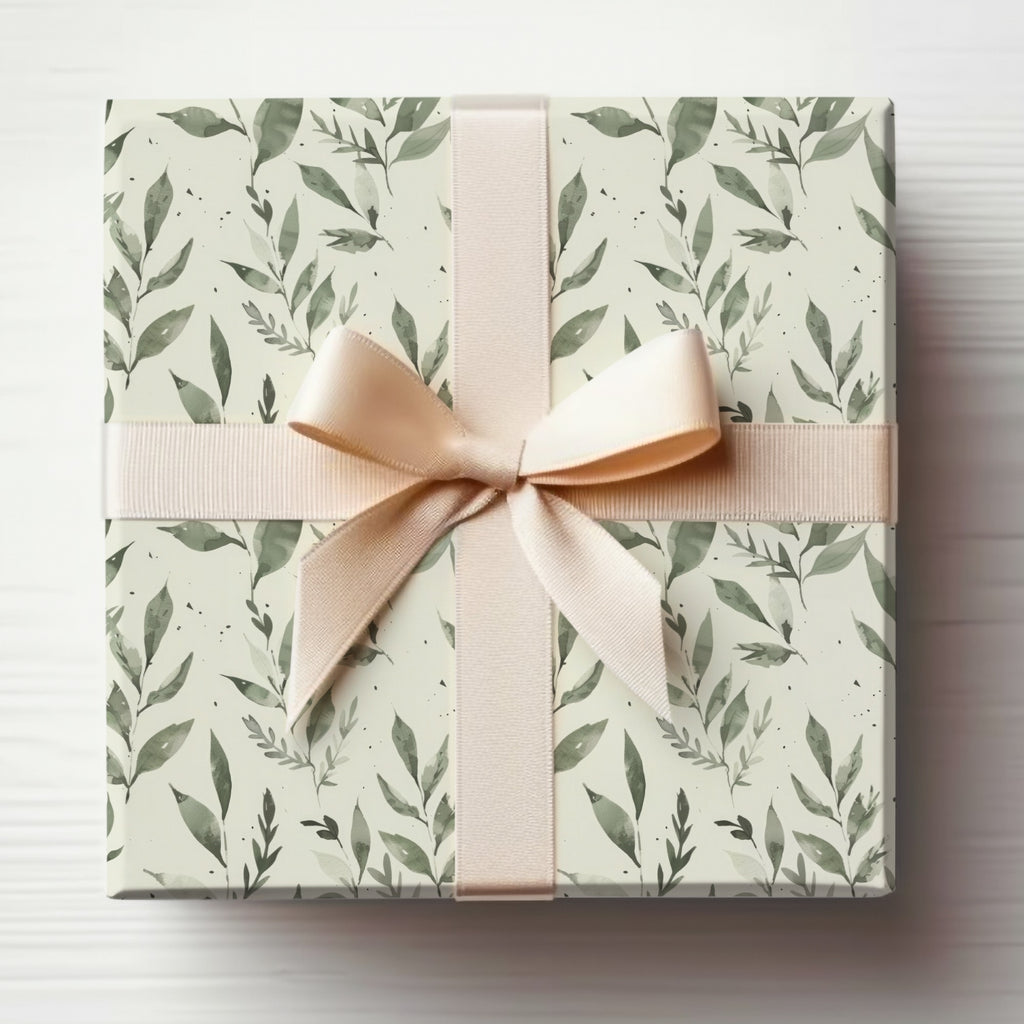 Elegant Leaf Patterned Gift Box with Ribbon Wrap