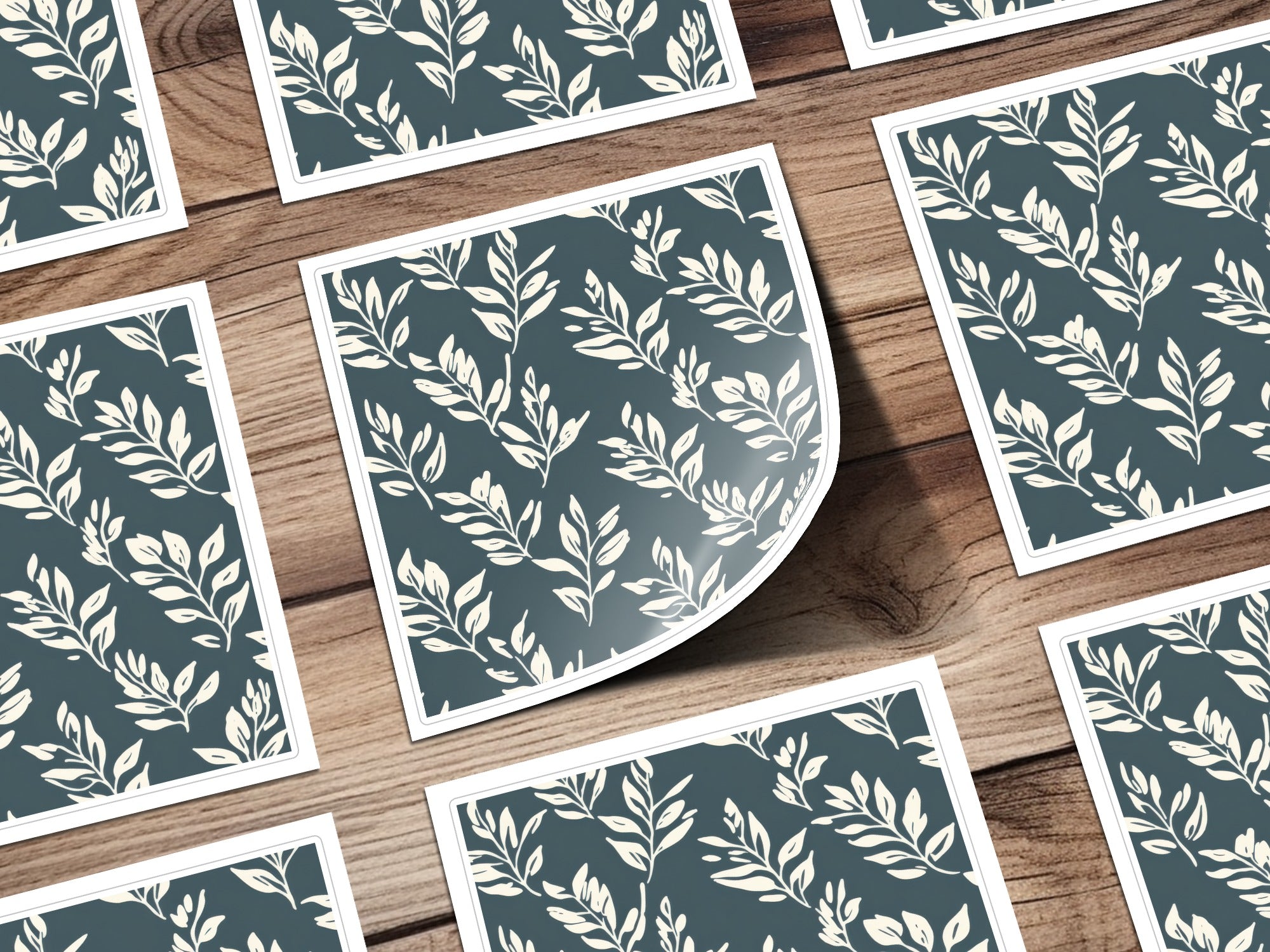 Elegant White Floral Print on Dark Blue Background product