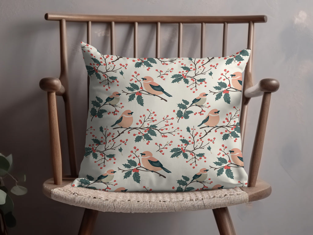 Vintage Bird and Berry Pattern Decorative Cushion Cover