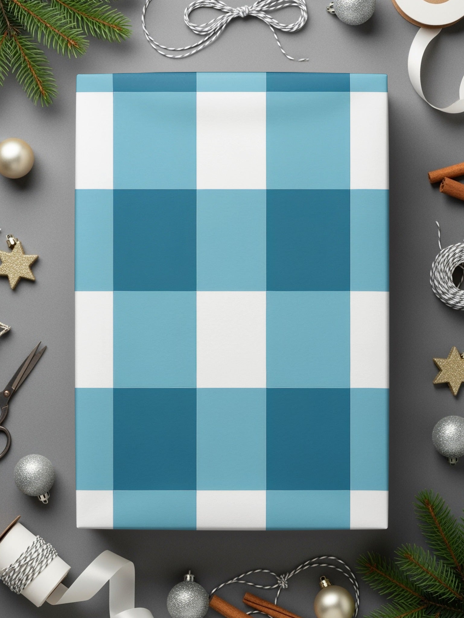 Blue and White Checkered Wrapping Paper Christmas Gift
