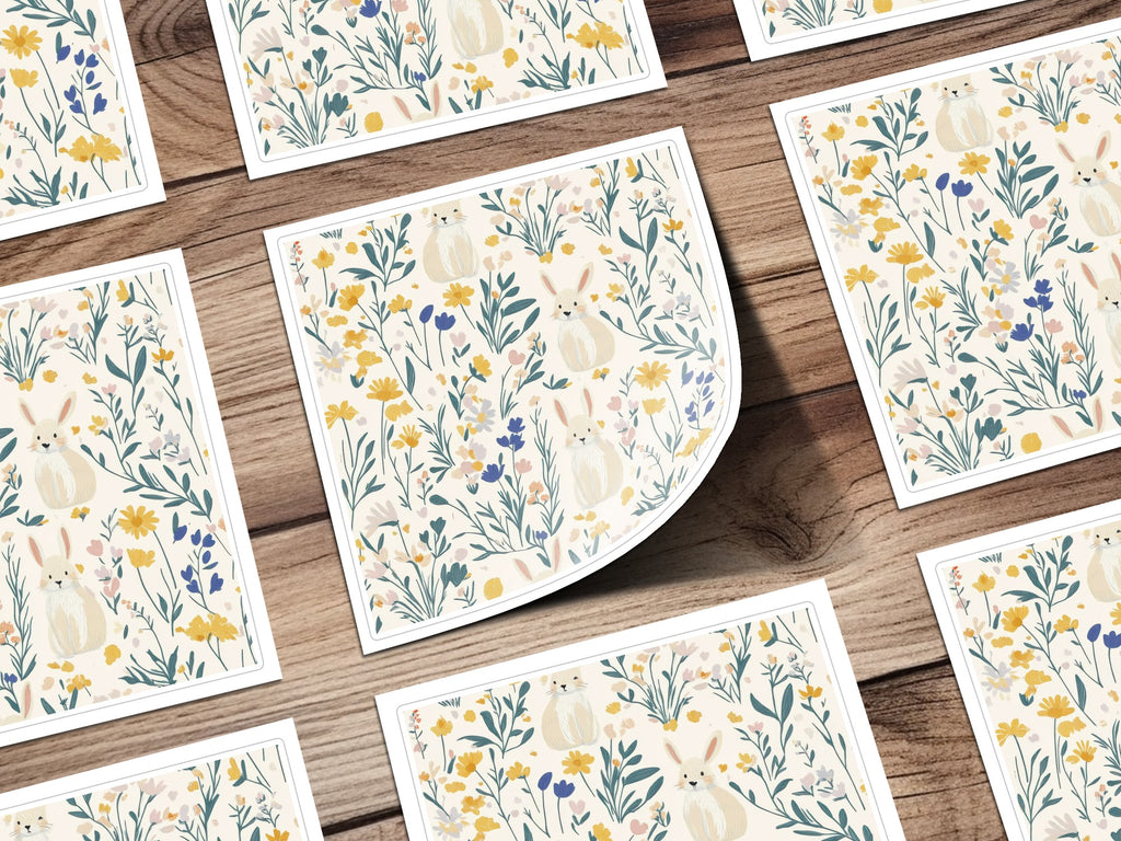 Cute Rabbit and Wildflower Pattern Illustration Print