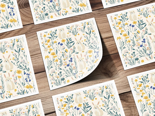 Cute Rabbit and Wildflower Pattern Illustration Print