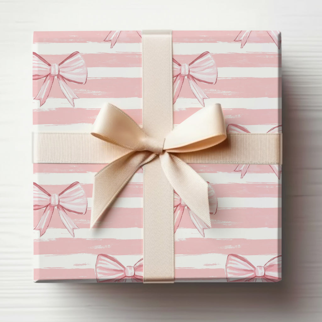 Elegant Pink Bow Ribbon Striped Decorative Gift Box
