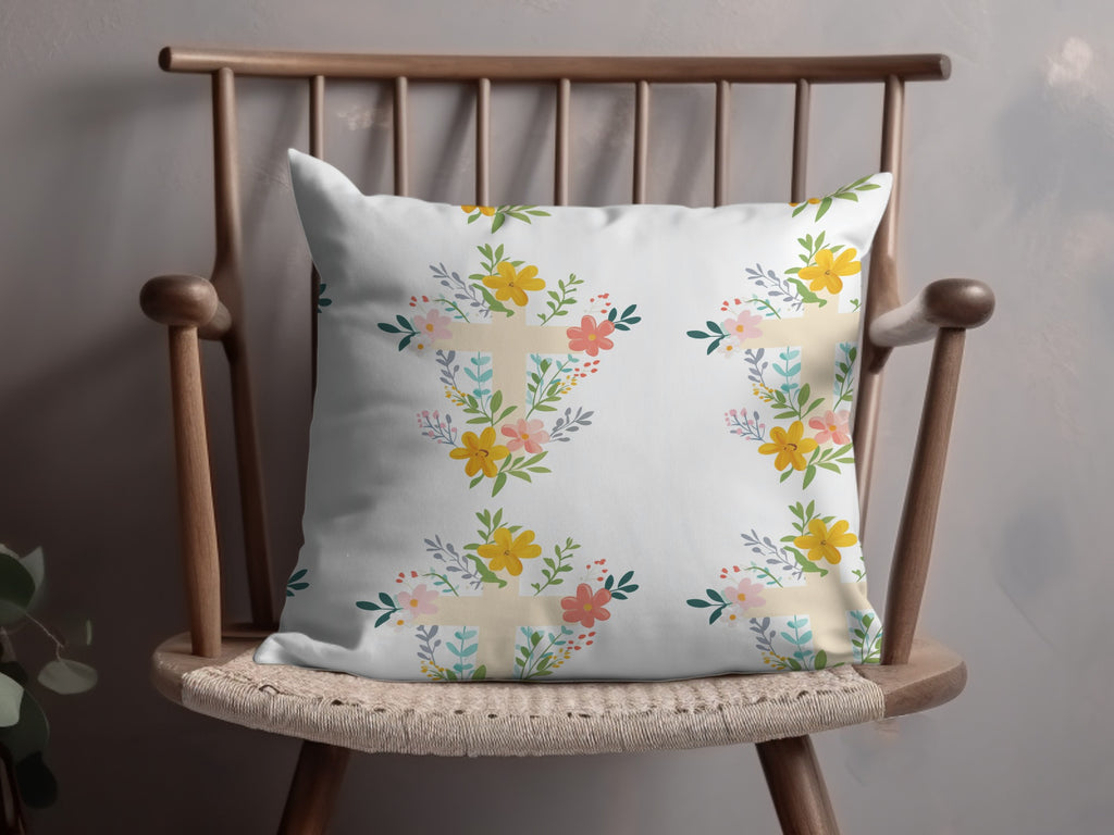 Floral Cross Seamless Pattern, Spring Easter Digital Paper, Religious Fabric Design, Pastel Flowers, Christian Background, JPEG Download