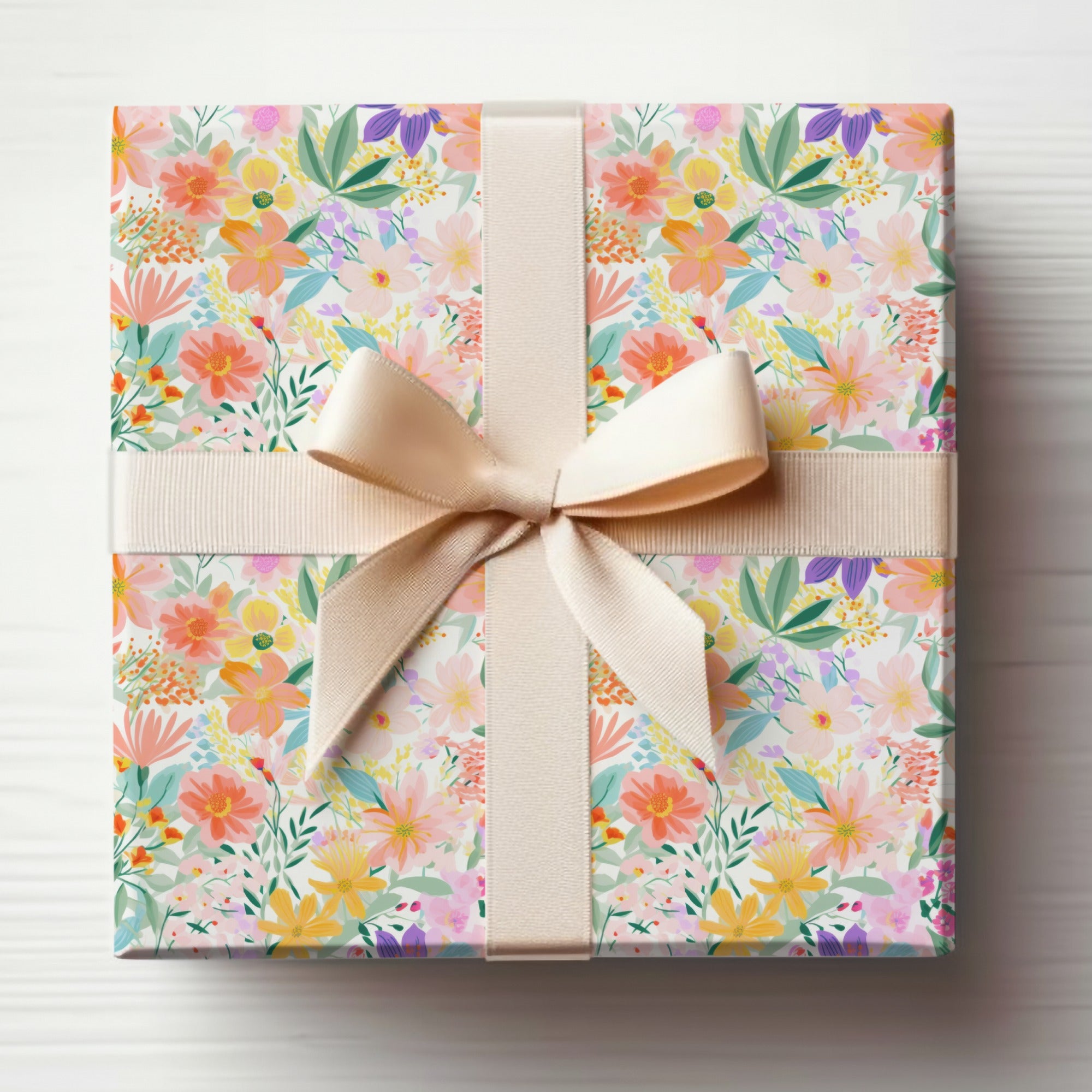 Beautiful Floral Wrapped Gift Box with Bow