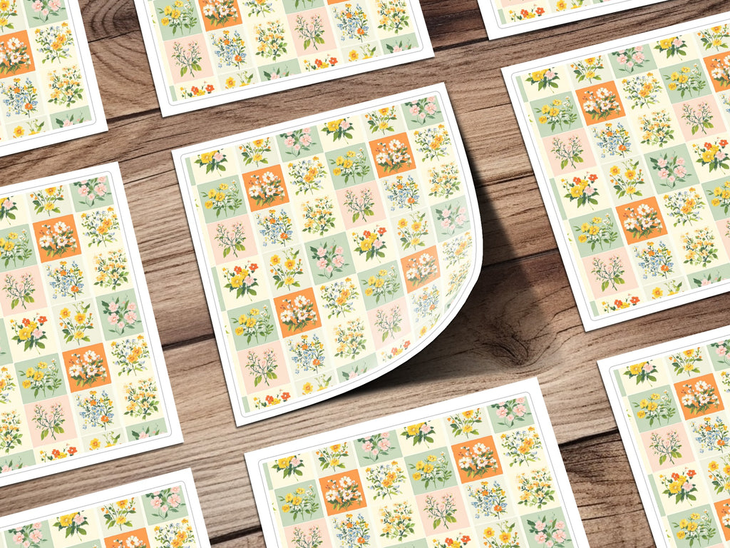 Colorful Floral Illustrated Square Pattern Product