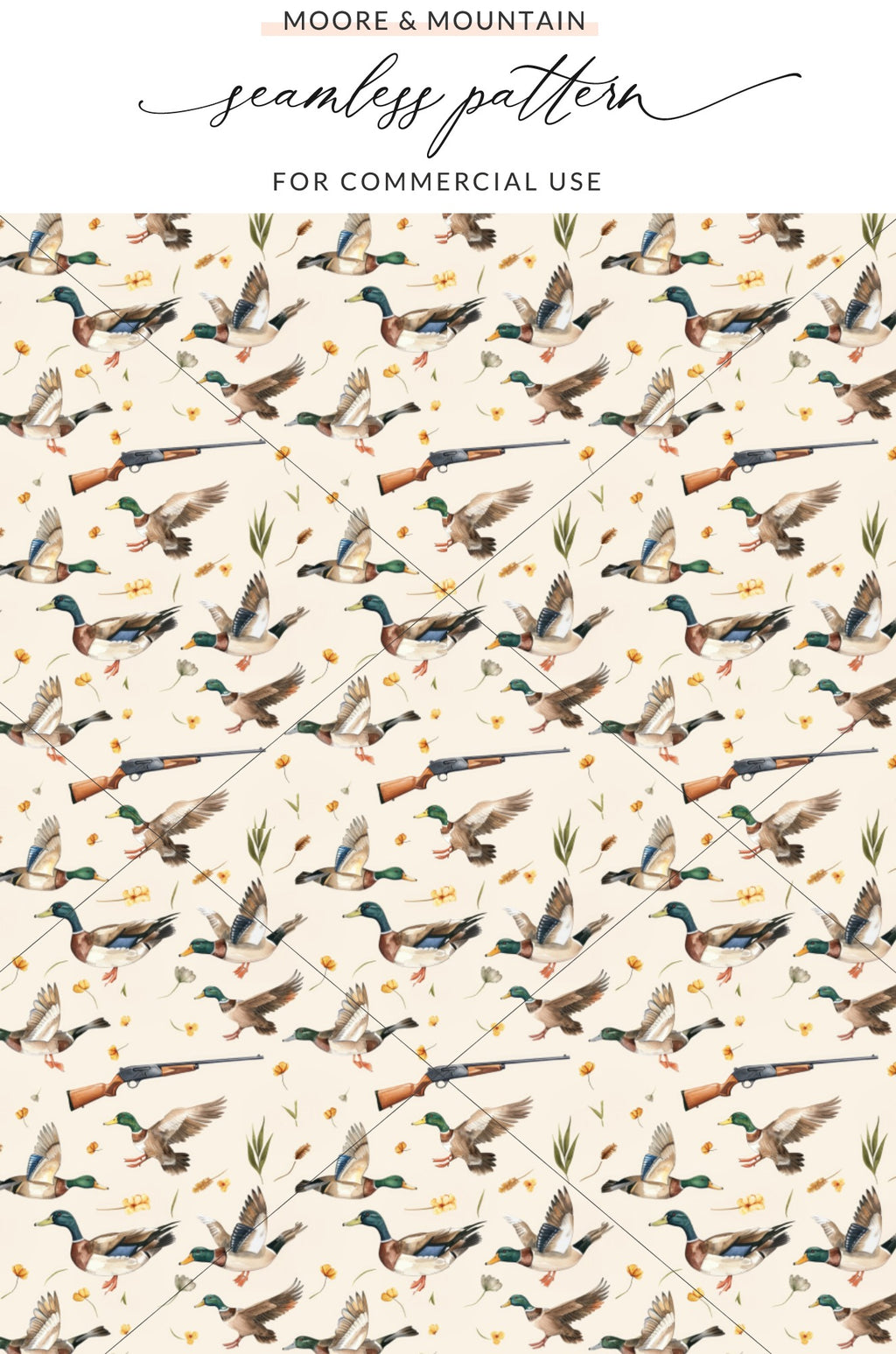 Hunting Ducks and Rifles Seamless Pattern Design