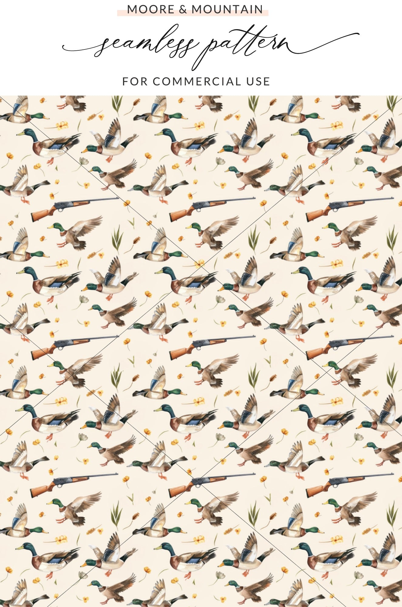Hunting Ducks and Rifles Seamless Pattern Design