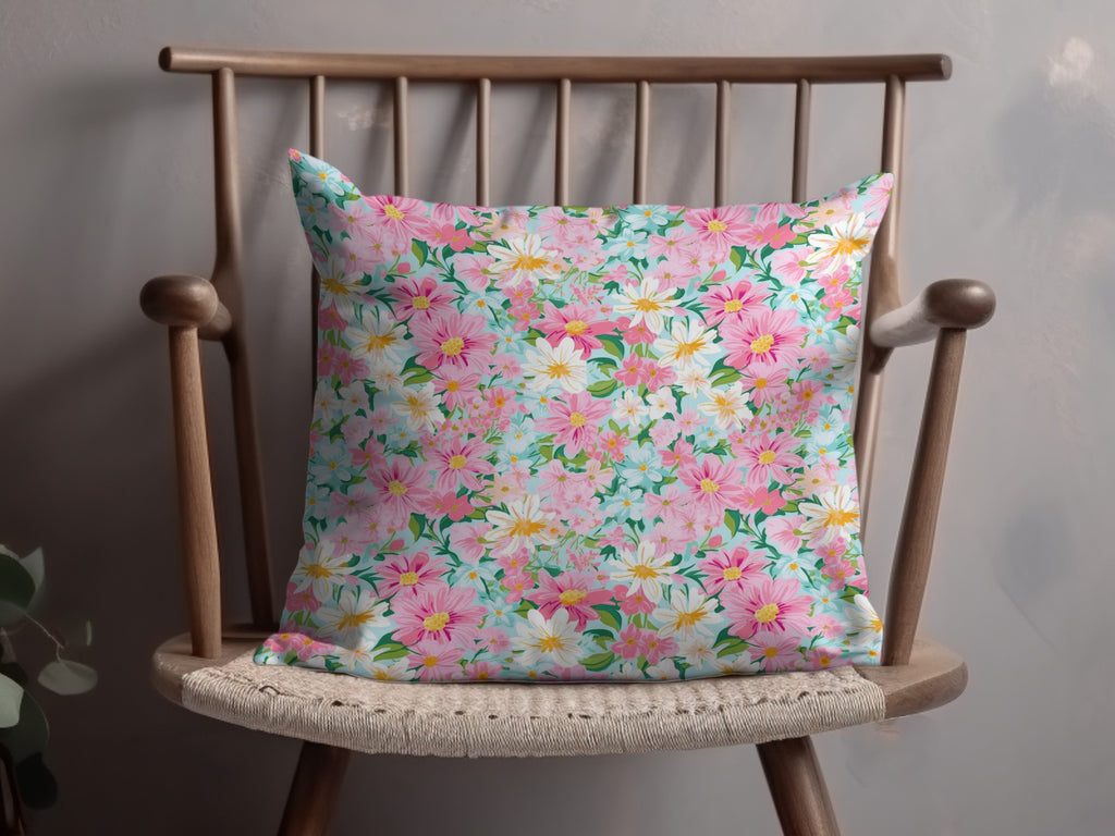 Vibrantly Colored Floral Pattern Decorative Pillow
