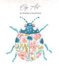 Blue and pink floral ladybug clip art by Moore & Mountain.