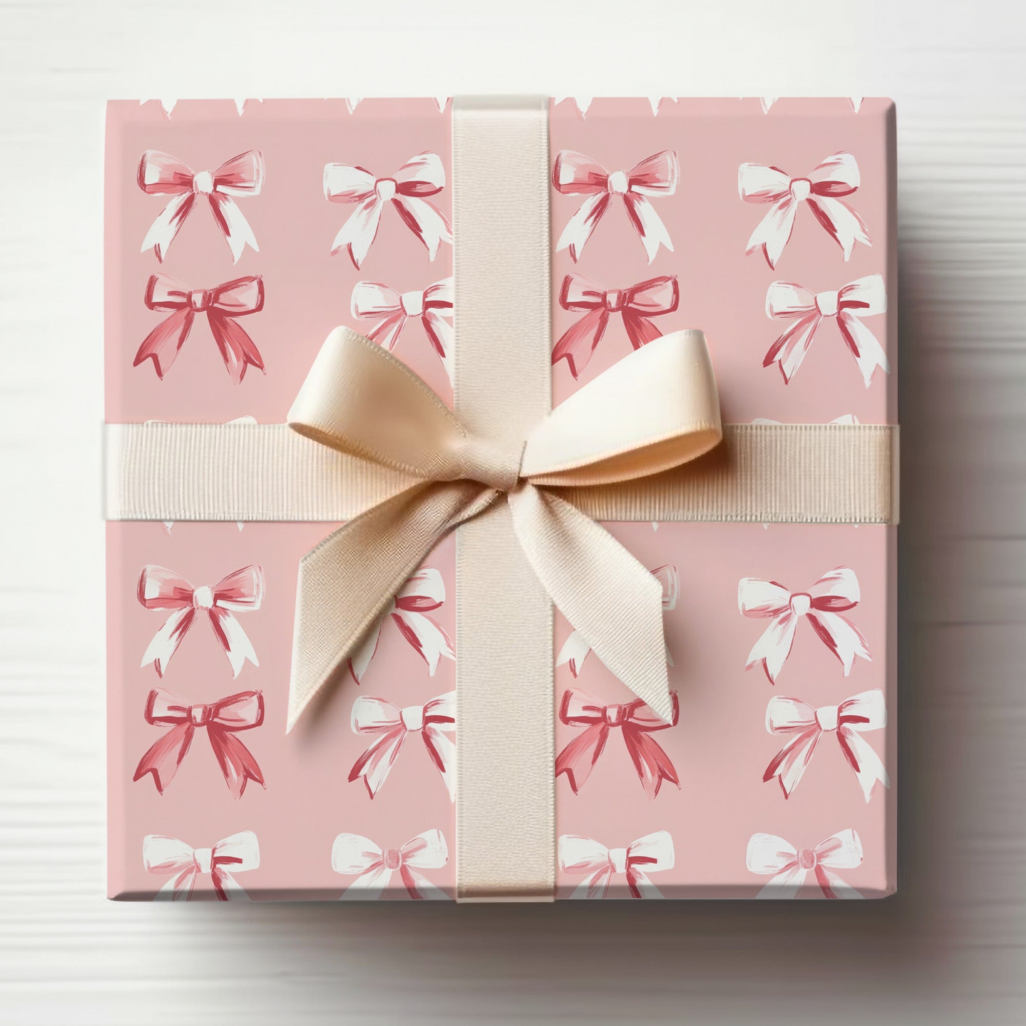 Pink Gift Box with Bow Pattern Ribbon for Special Occasions