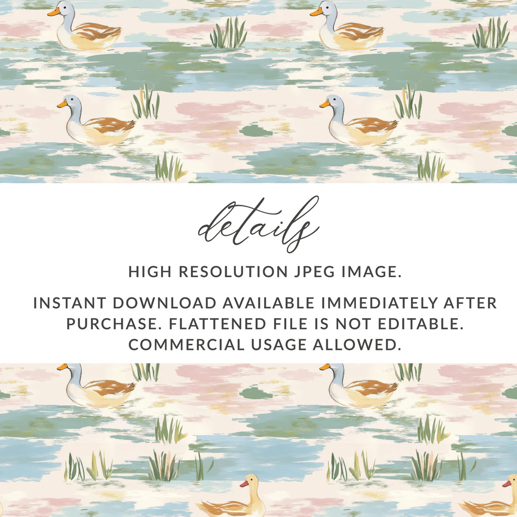 Duck Pond Digital Paper, Seamless Duck Pattern, Watercolor Style Print, Pond Life Design, Fabric Design, Nursery Art, Digital Download