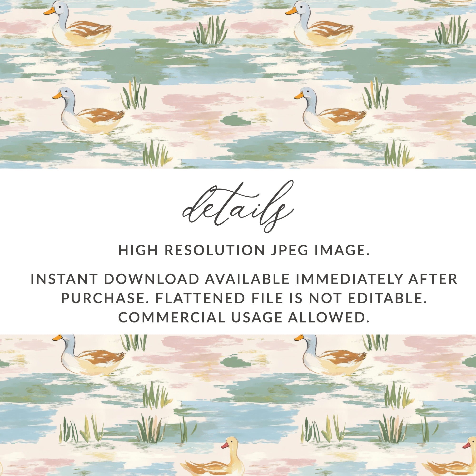 Duck Pond Digital Paper, Seamless Duck Pattern, Watercolor Style Print, Pond Life Design, Fabric Design, Nursery Art, Digital Download