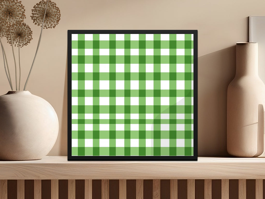 Green and White Checkerboard Pattern Print Decor