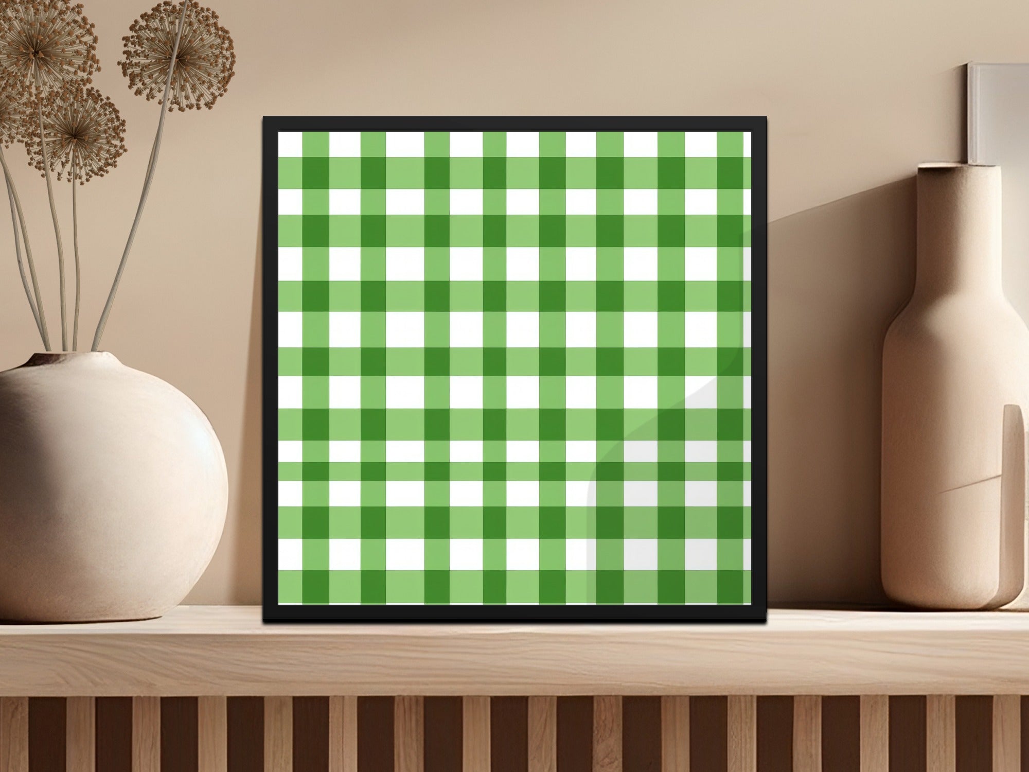 Green and White Checkerboard Pattern Print Decor