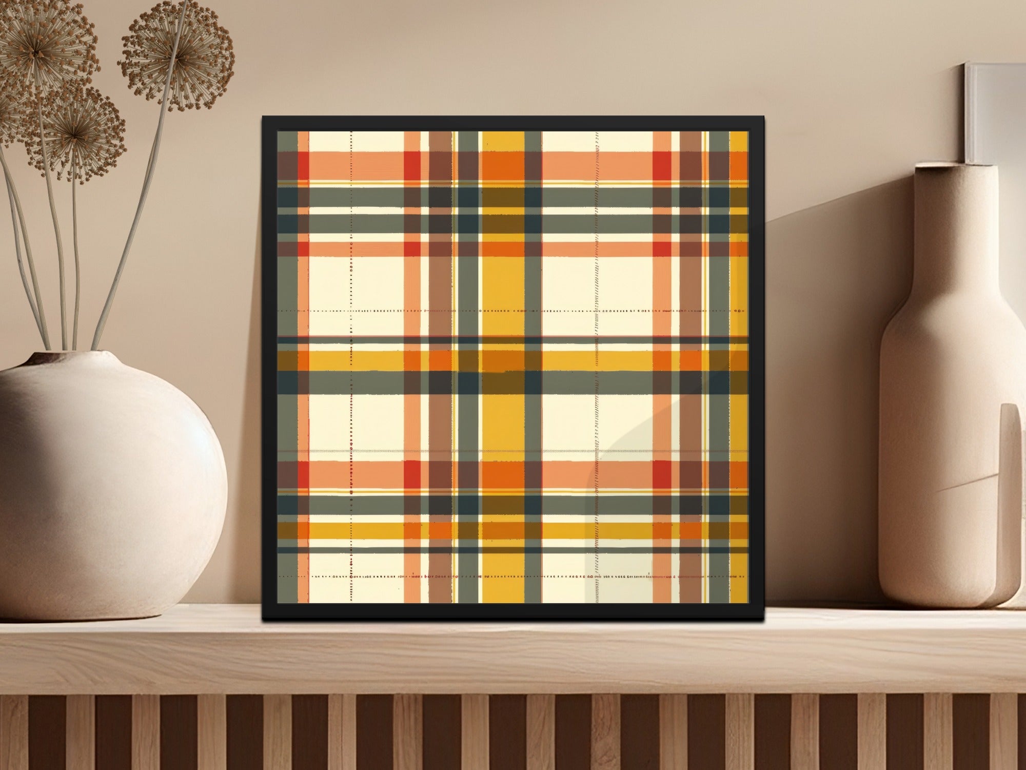 Vibrant Autumn Plaid Design Framed Art Wall Decor