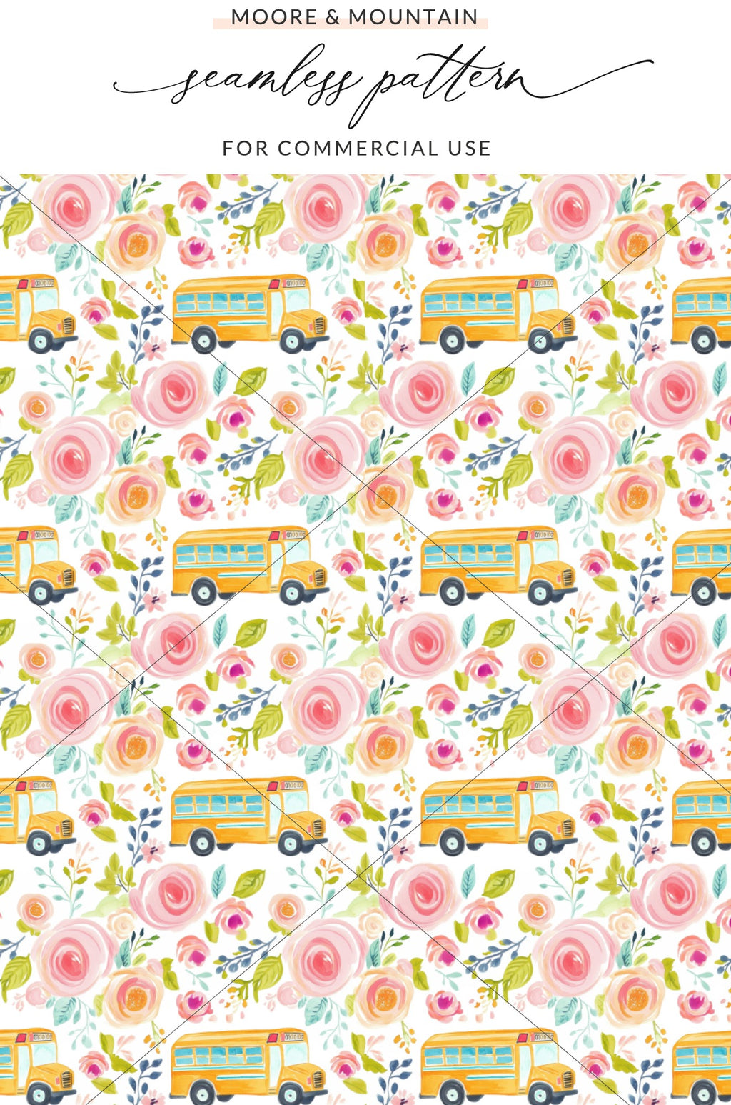 Seamless Floral School Bus Pattern for Commercial Use