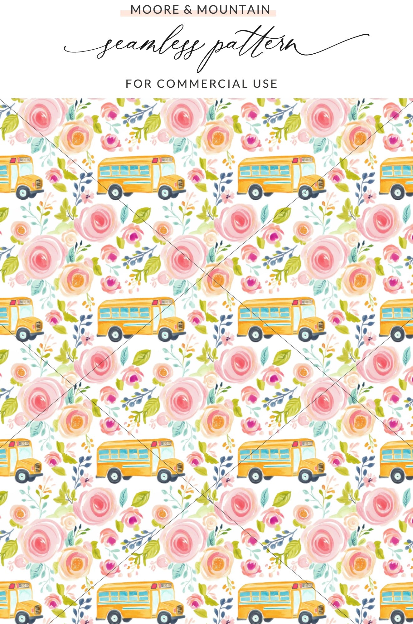 Seamless Floral School Bus Pattern for Commercial Use