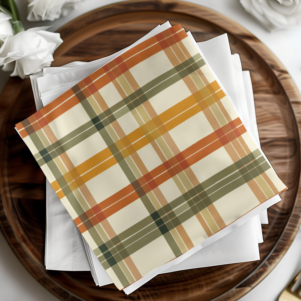Autumn Plaid Patterned Fabric Napkins Table Linen Set