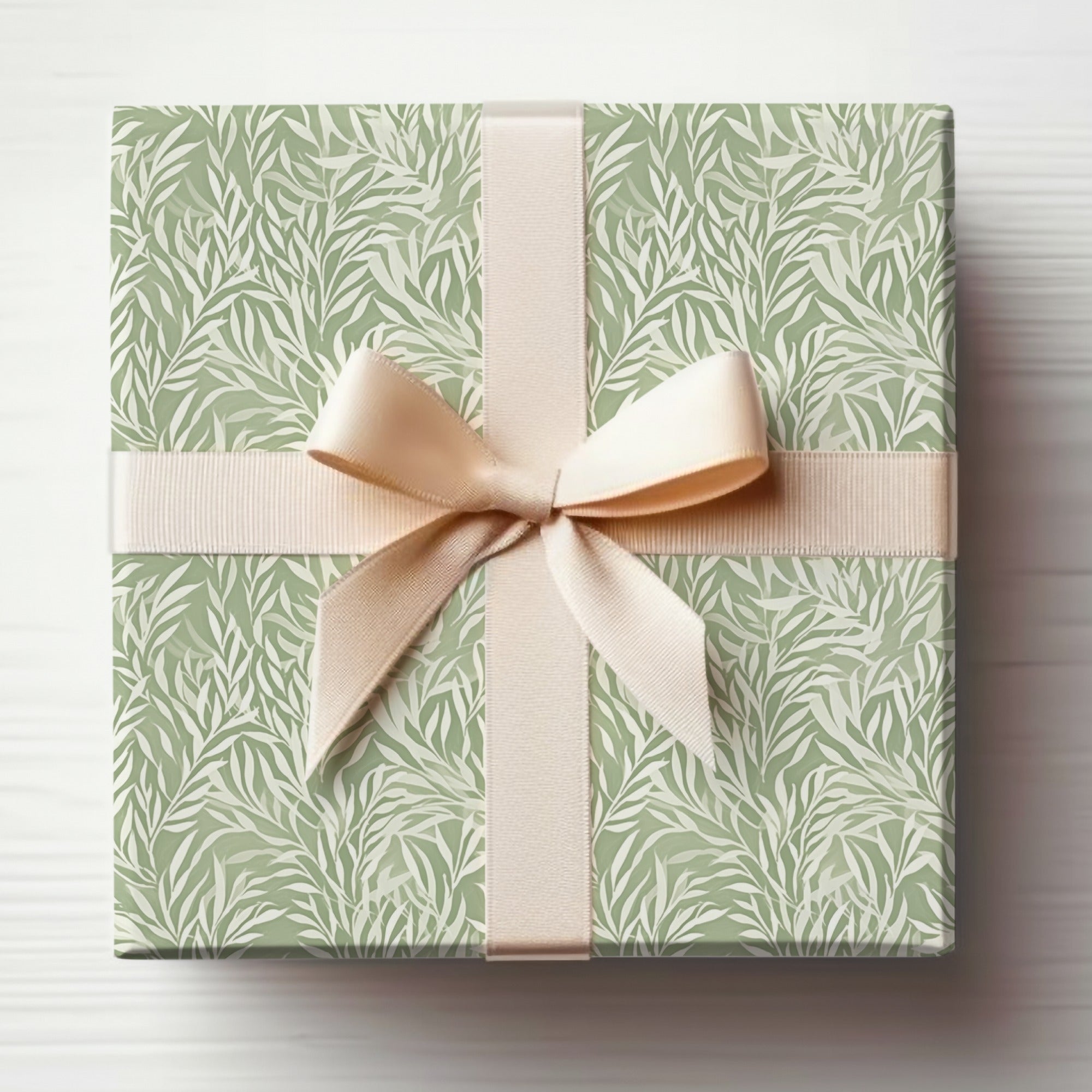Elegant Green Leaf Patterned Gift Wrap Box for Special Occasions