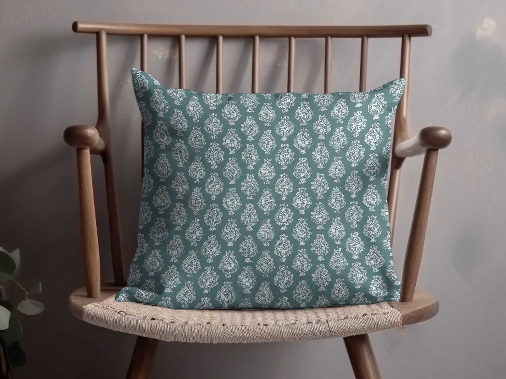 Elegant Blue Paisley Pattern Throw Pillow for Home Decor