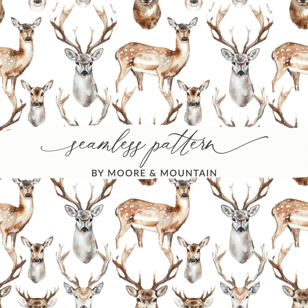 Realistic Deer Watercolor Seamless Pattern Design