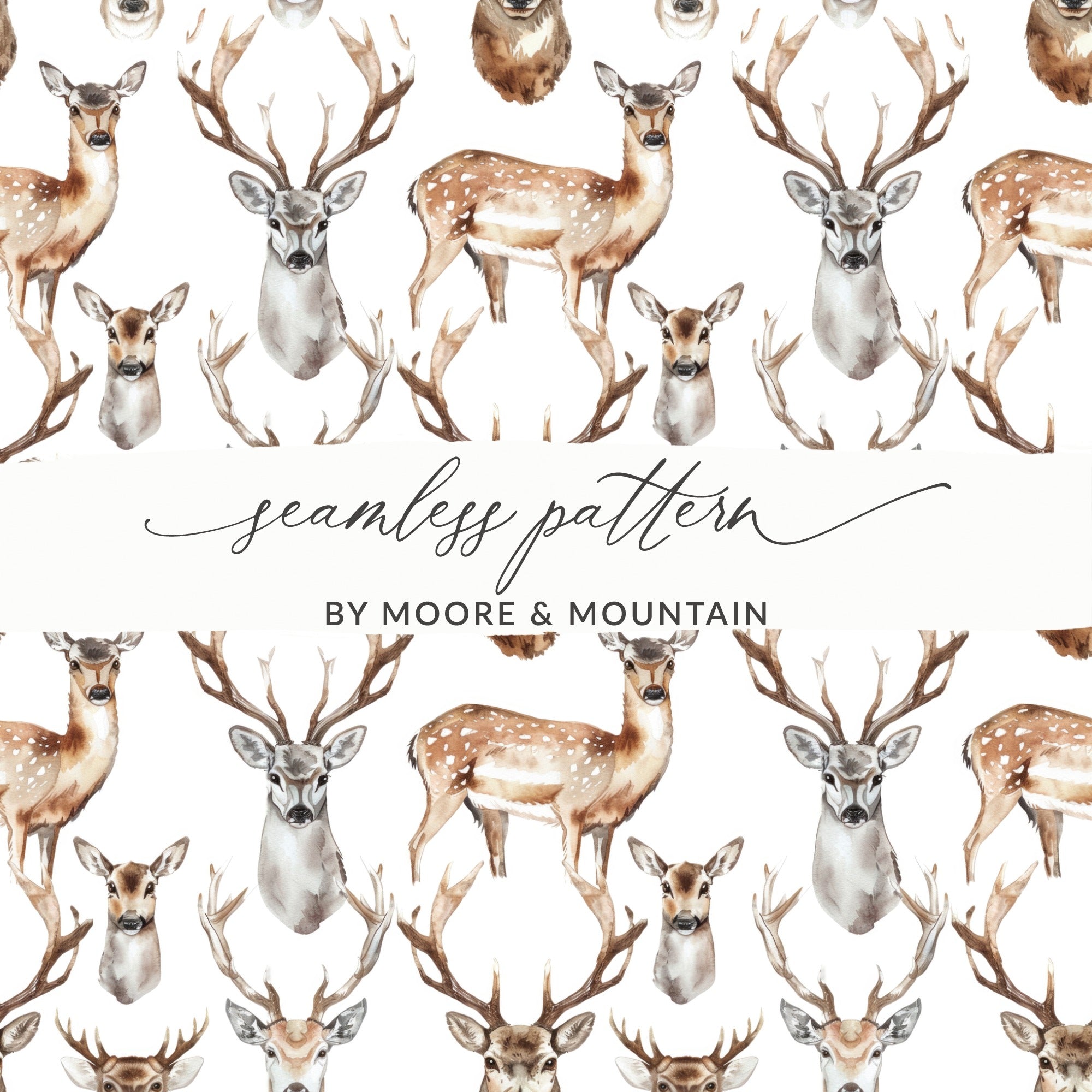 Realistic Deer Watercolor Seamless Pattern Design