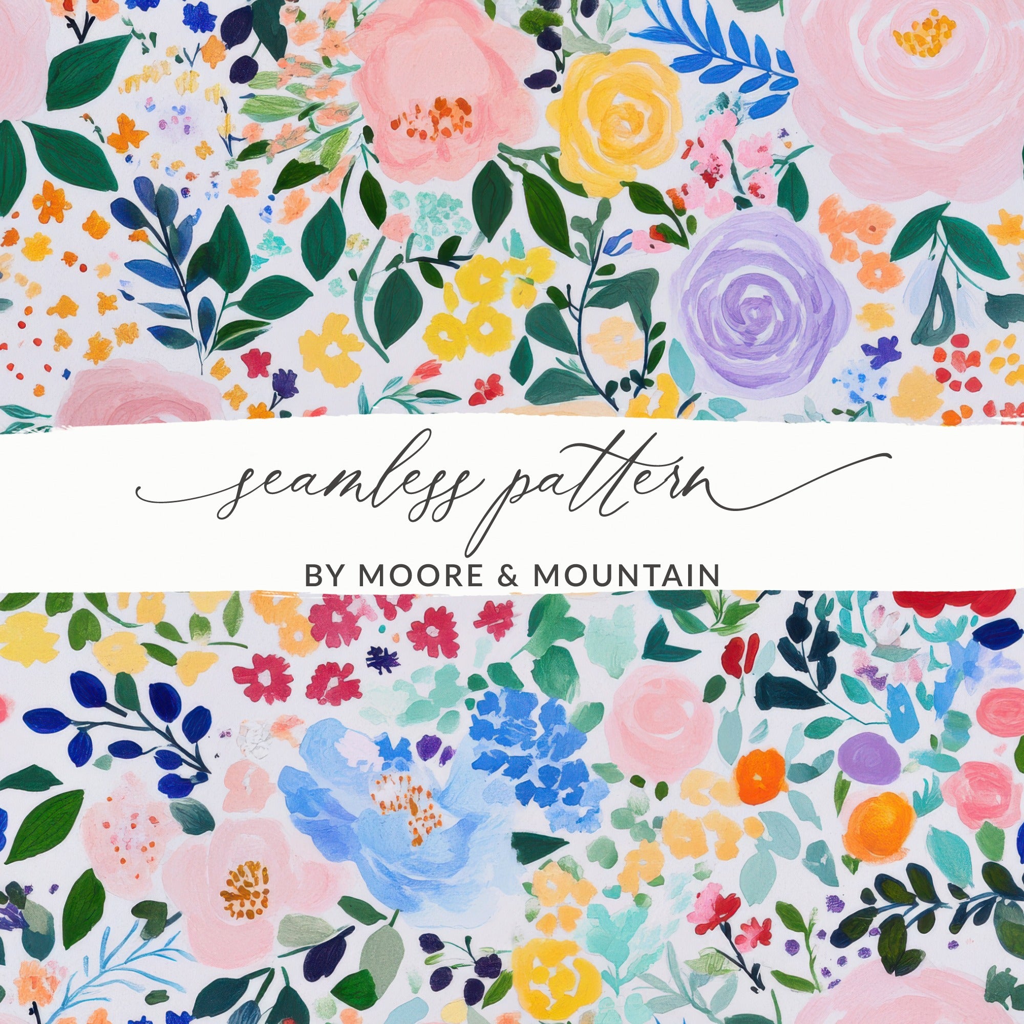 Abstract Floral Seamless Pattern, Digital Paper, Acrylic Flowers, Colorful Floral Design, Fine Art Floral, Digital Product