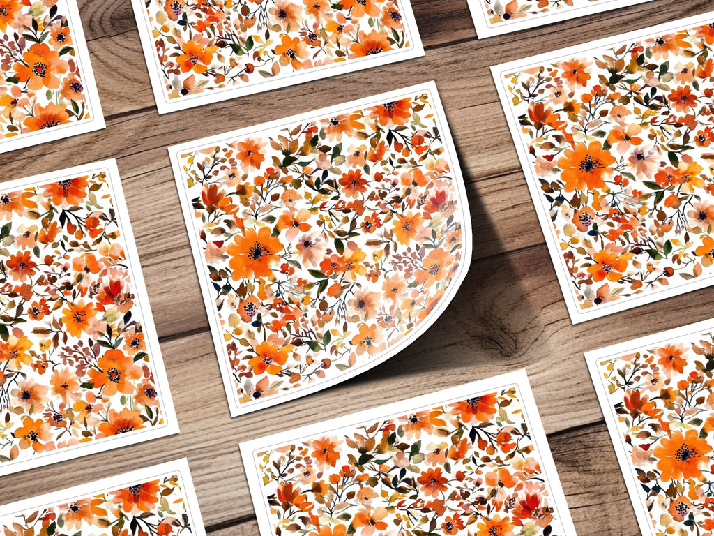 Vibrant Floral Pattern with Orange and Green Highlights Artwork