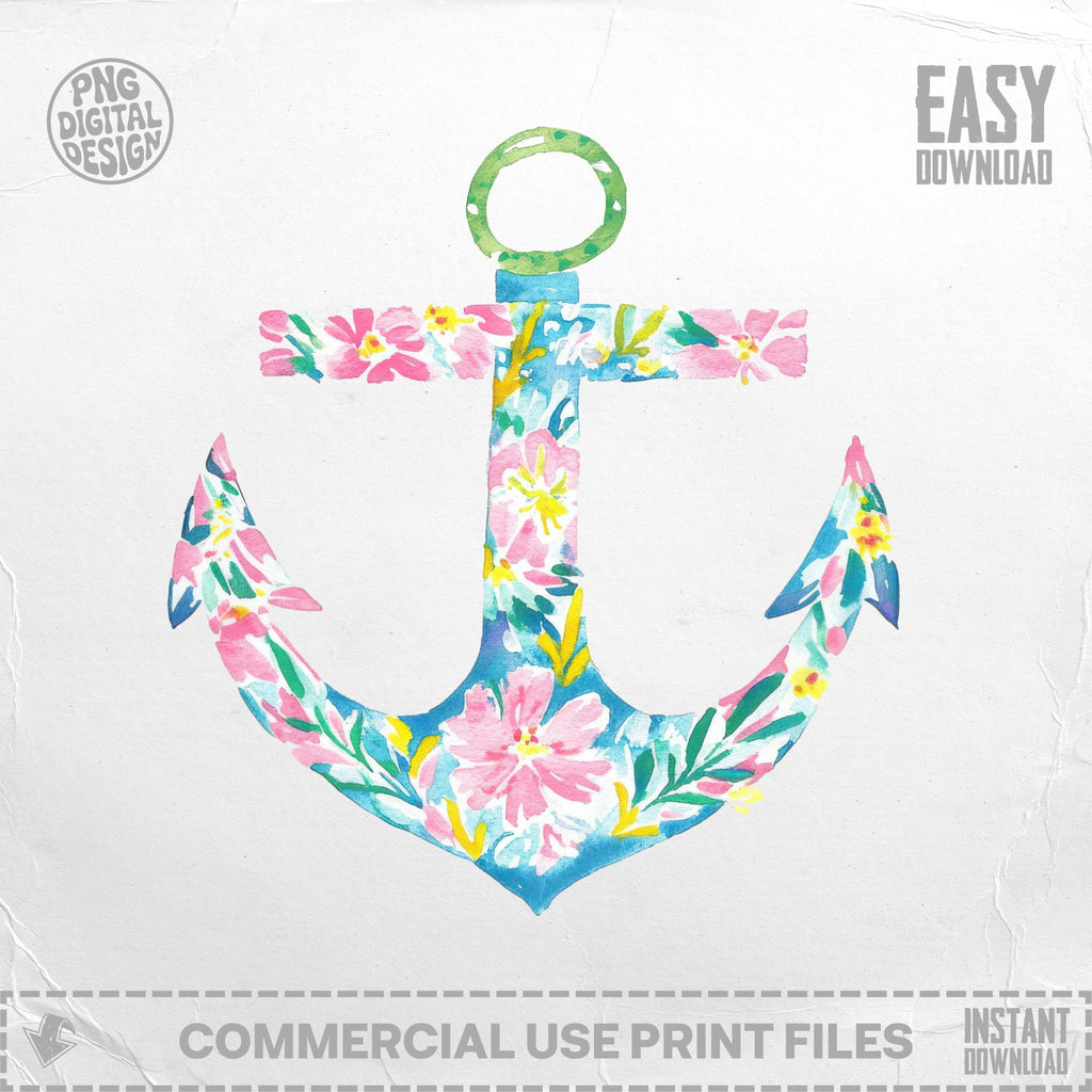 Preppy Floral Anchor PNG SVG Sublimation File, Preppy Clip Art Digital Nautical Coastal Summer Design, Instant Download Digital Product