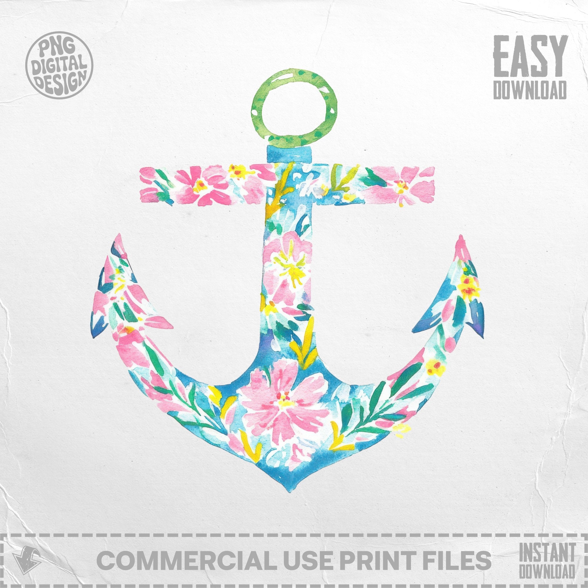 Preppy Floral Anchor PNG SVG Sublimation File, Preppy Clip Art Digital Nautical Coastal Summer Design, Instant Download Digital Product