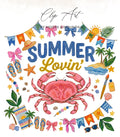Crab, "Summer Lovin'", flip-flops, and beach scene clip art.