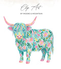 Floral highland cow clip art by Moore & Mountain.
