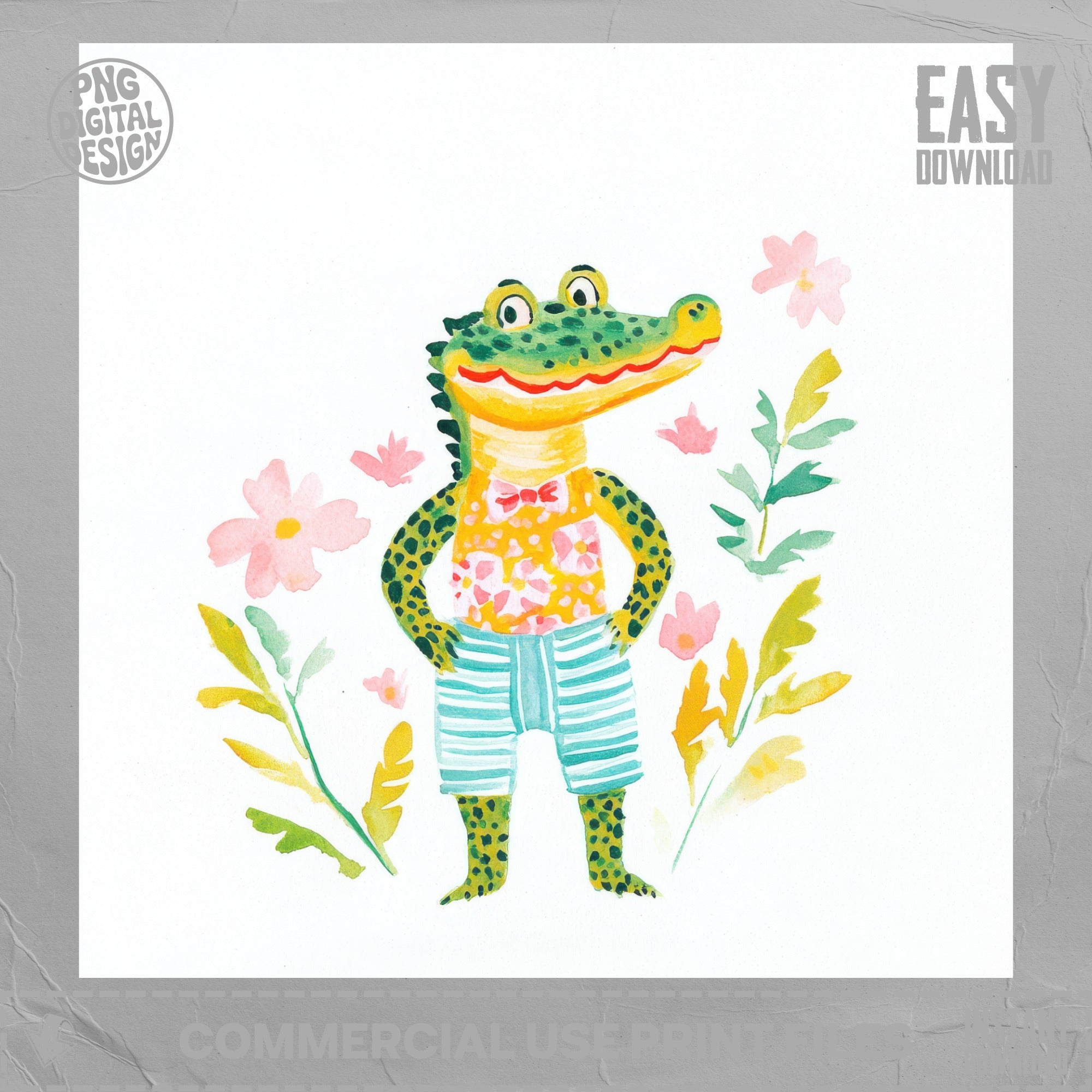 SVG Preppy Alligator SVG, Girly Alligator PNG, Floral Alligator, Cute Alligator Clipart, Tropical Alligator Illustration, Cricut SVG File