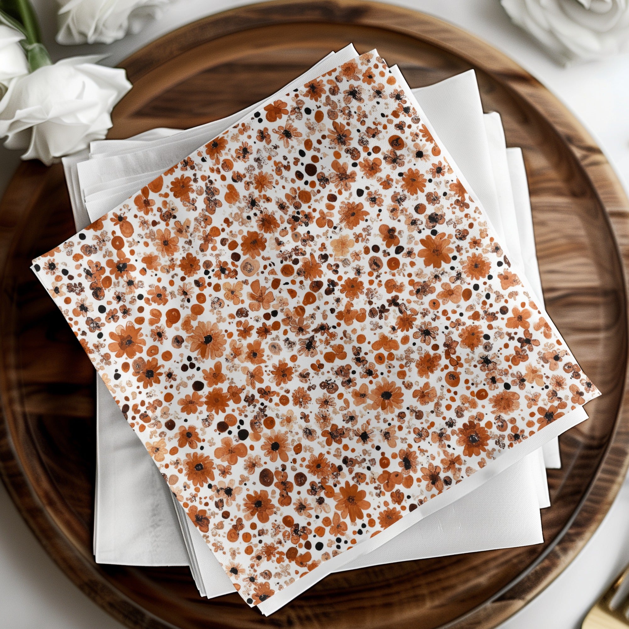 Floral and Dotted Patterned Paper Napkins Set