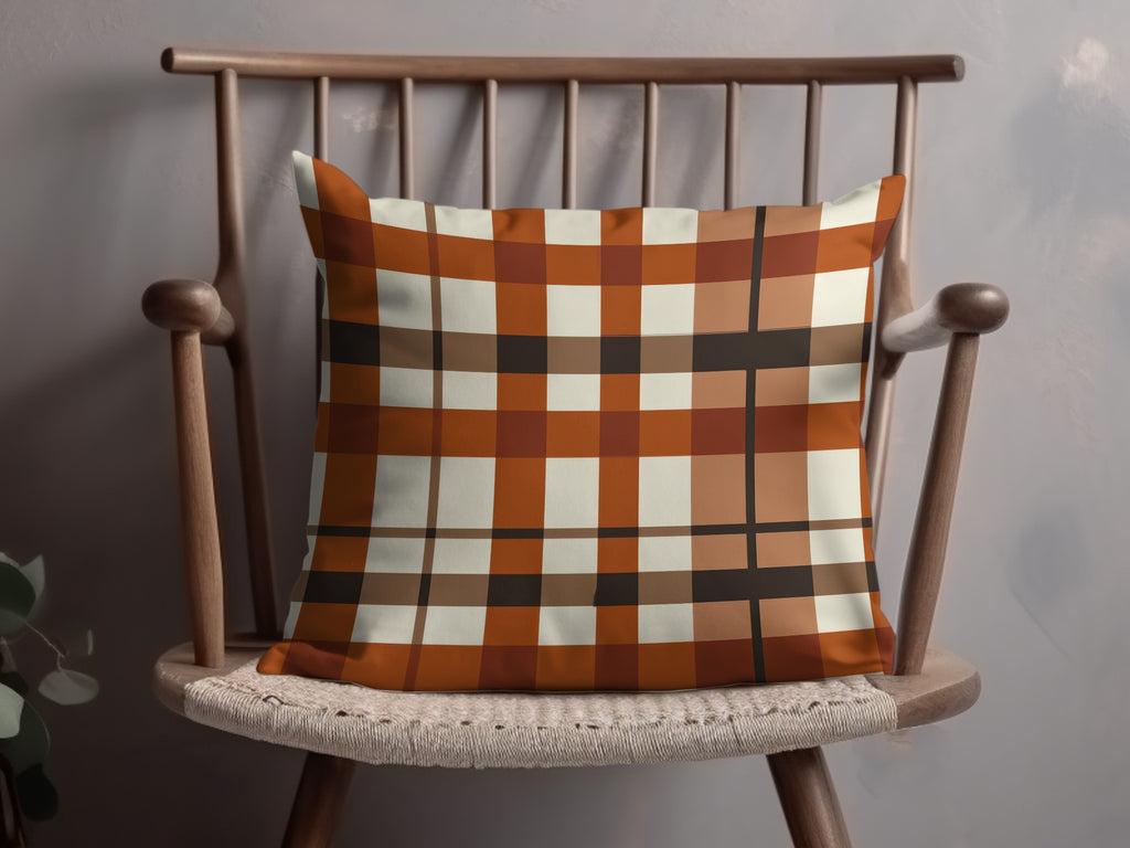 Stylish Orange Brown Plaid Pattern Decorative Pillow