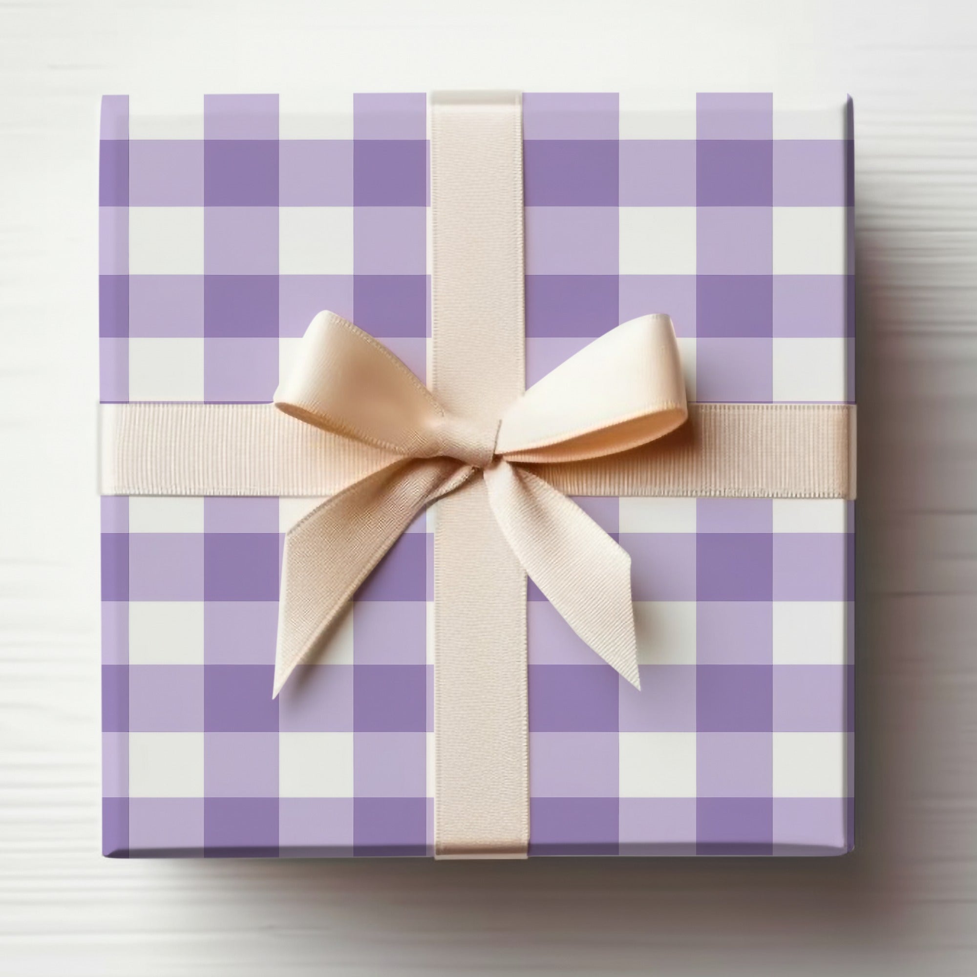 Elegant Lavender Checkered Gift Box with Beige Ribbon