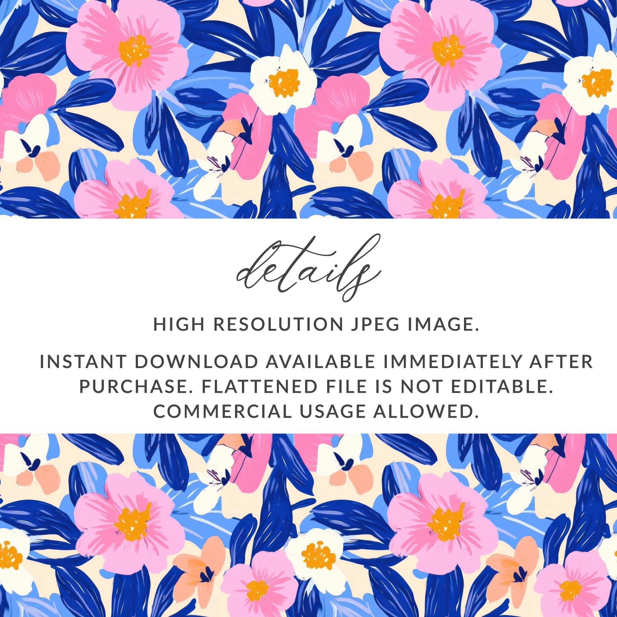 Floral pattern with text about download and usage.