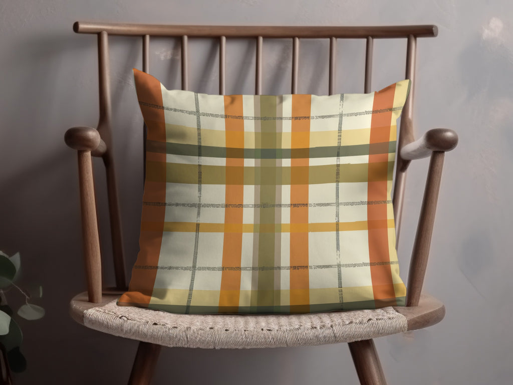 Rustic Orange Plaid Pattern Cushion for Cozy Home Decor