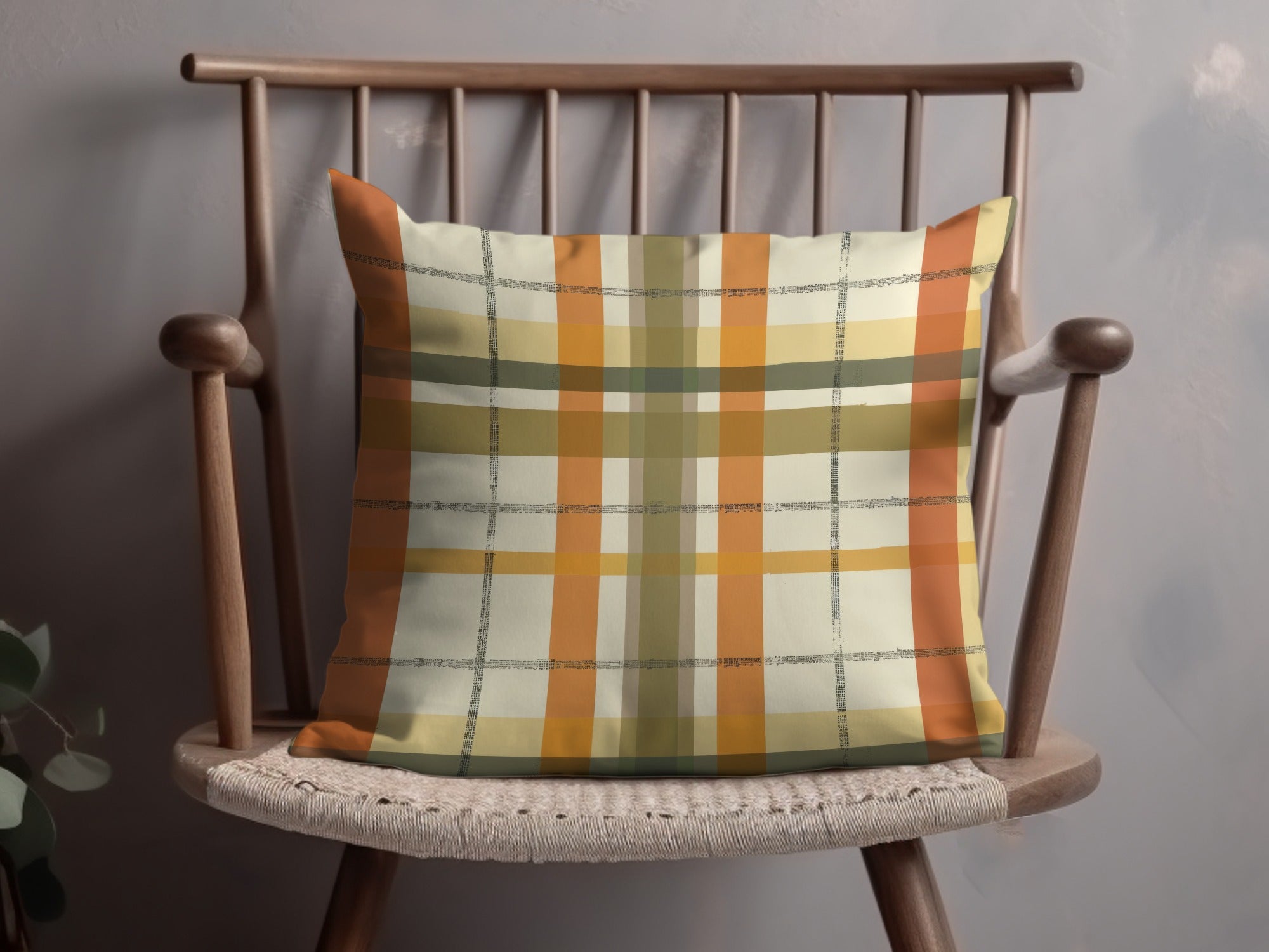 Rustic Orange Plaid Pattern Cushion for Cozy Home Decor