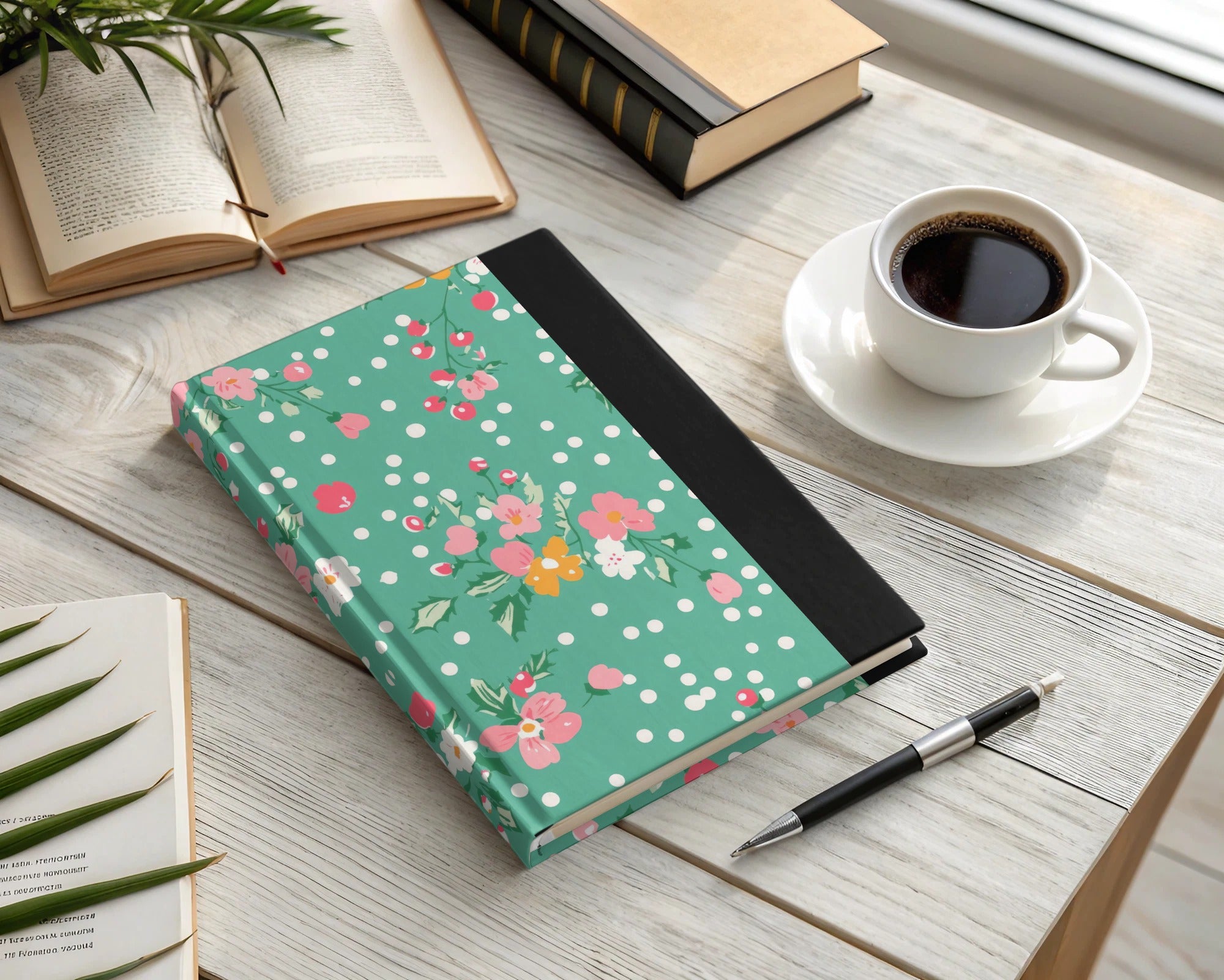 Floral and Polka Dot Design Hardcover Notebook