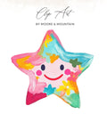 Hand-painted star clip art with a smiling face and colorful flowers.