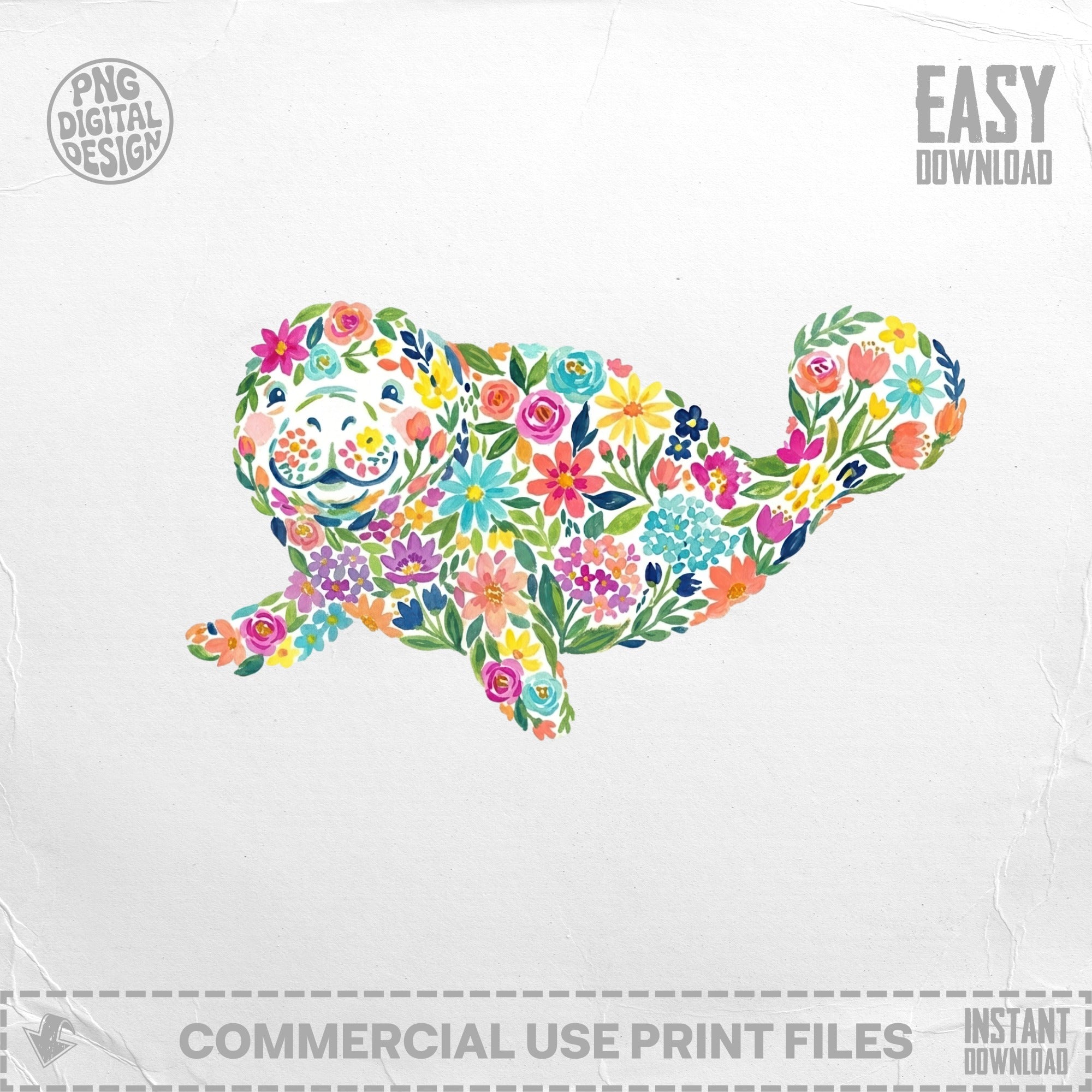 Seal illustration composed of colorful, diverse flowers and leaves.