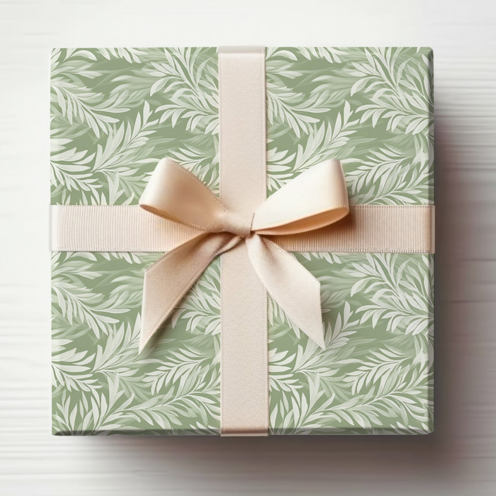 Elegant Green Leaf Patterned Gift Wrapping for Presents
