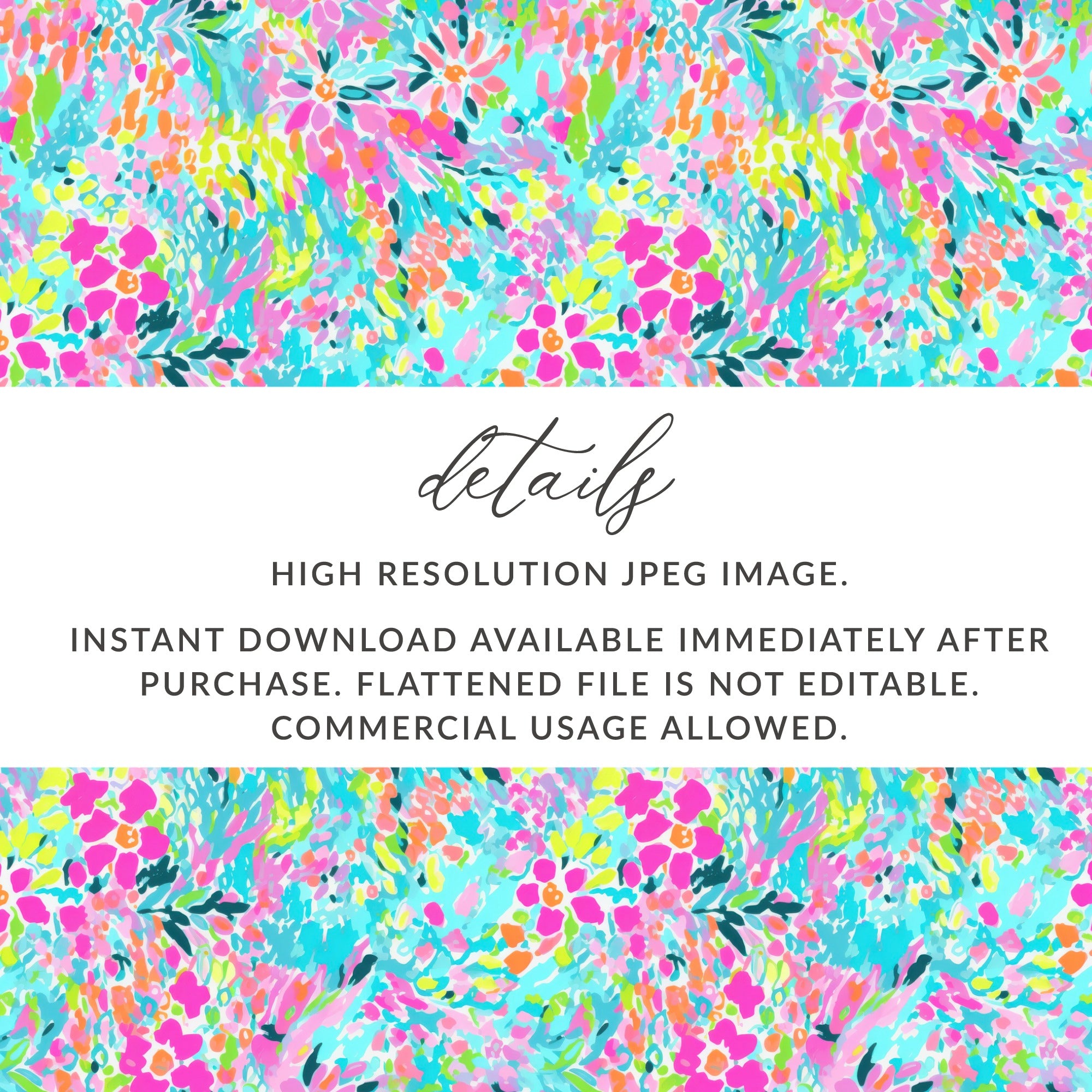 Floral pattern with text about instant download JPEG.