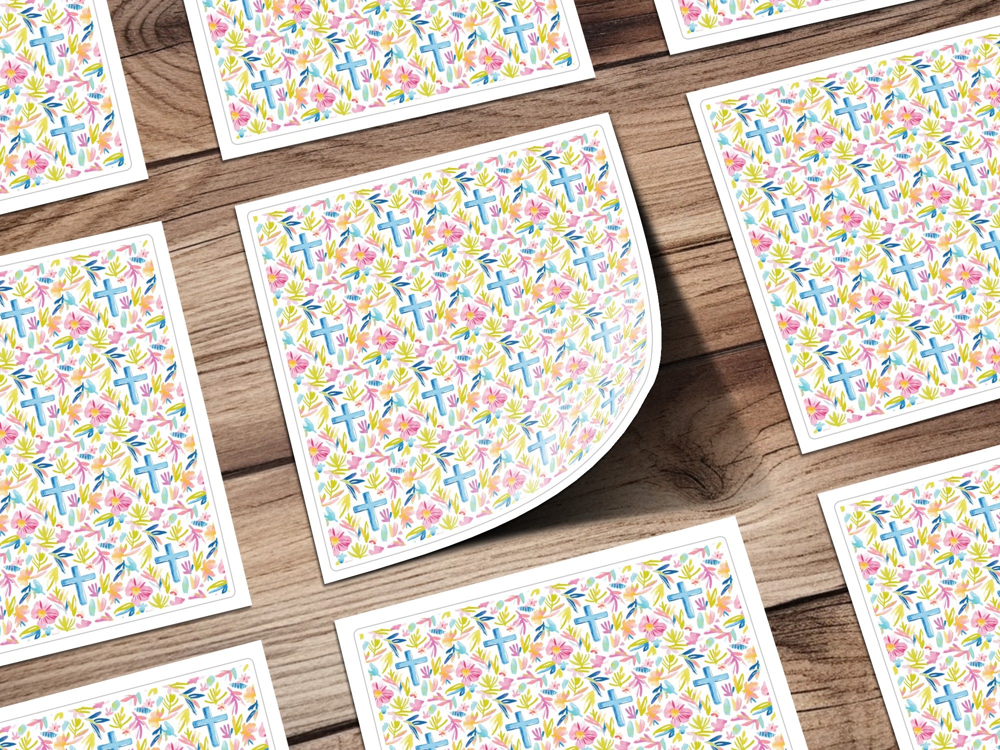 Floral Pattern with Cross Design Sticker Sheet
