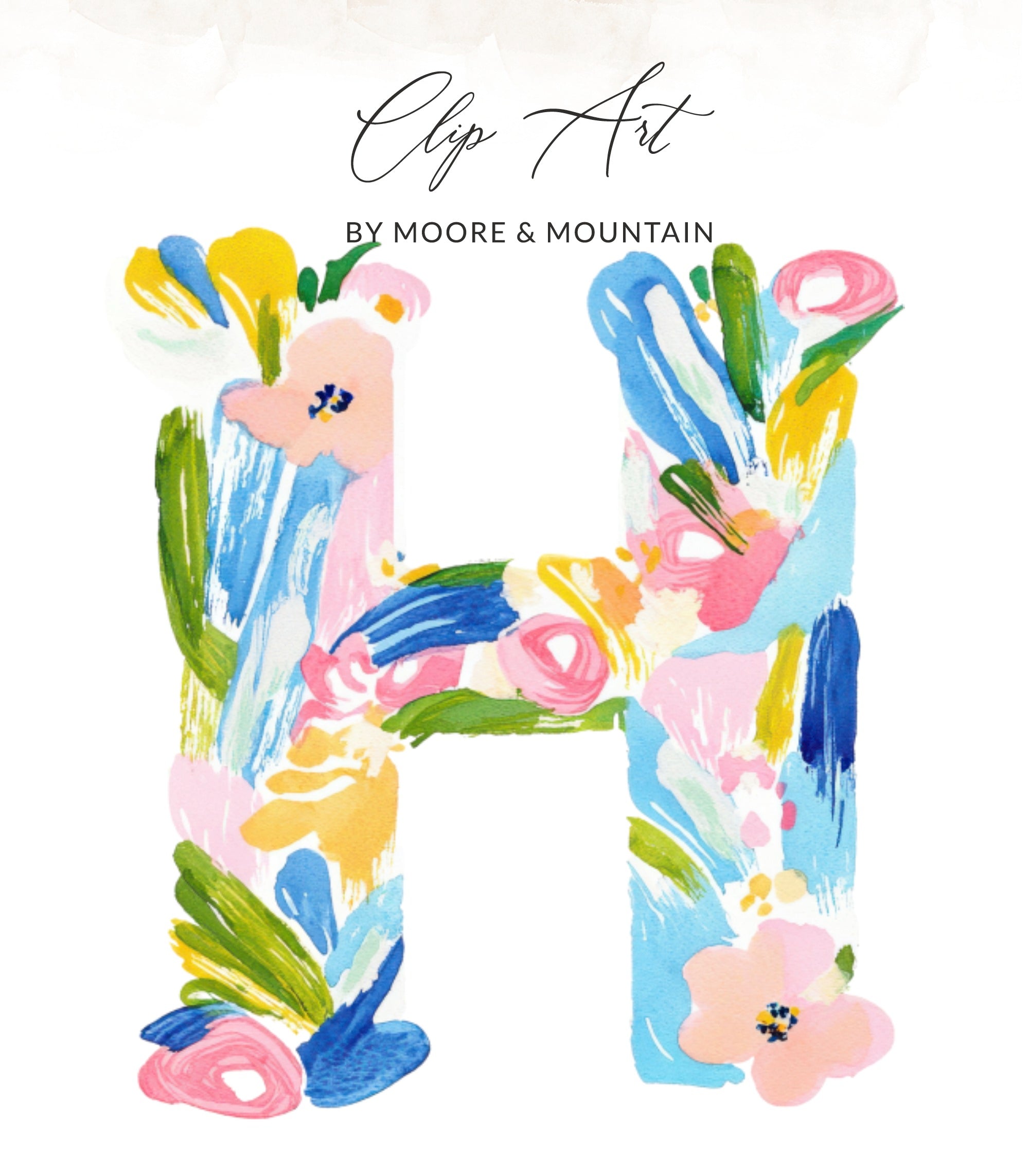 Floral letter H with "Clip Art by Moore & Mountain" text.