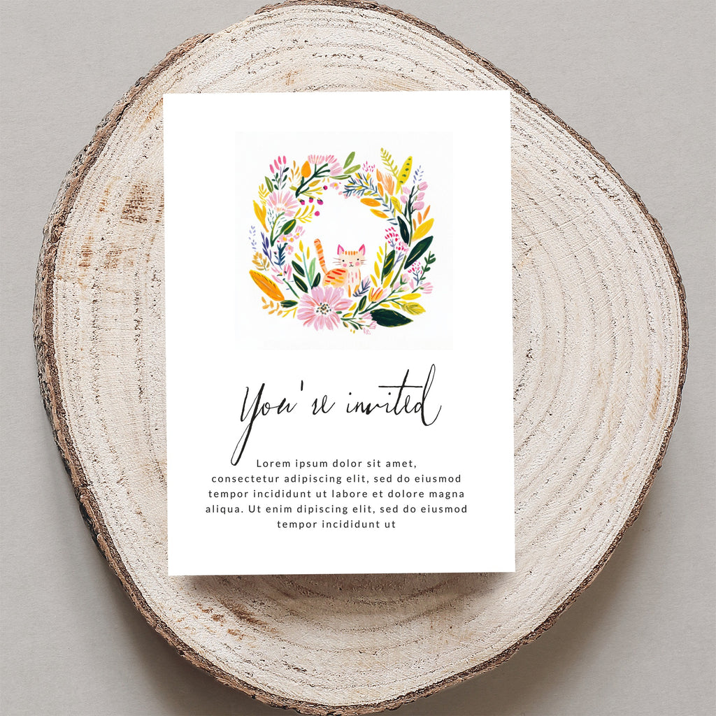 Invitation with floral border and "You're invited" text.
