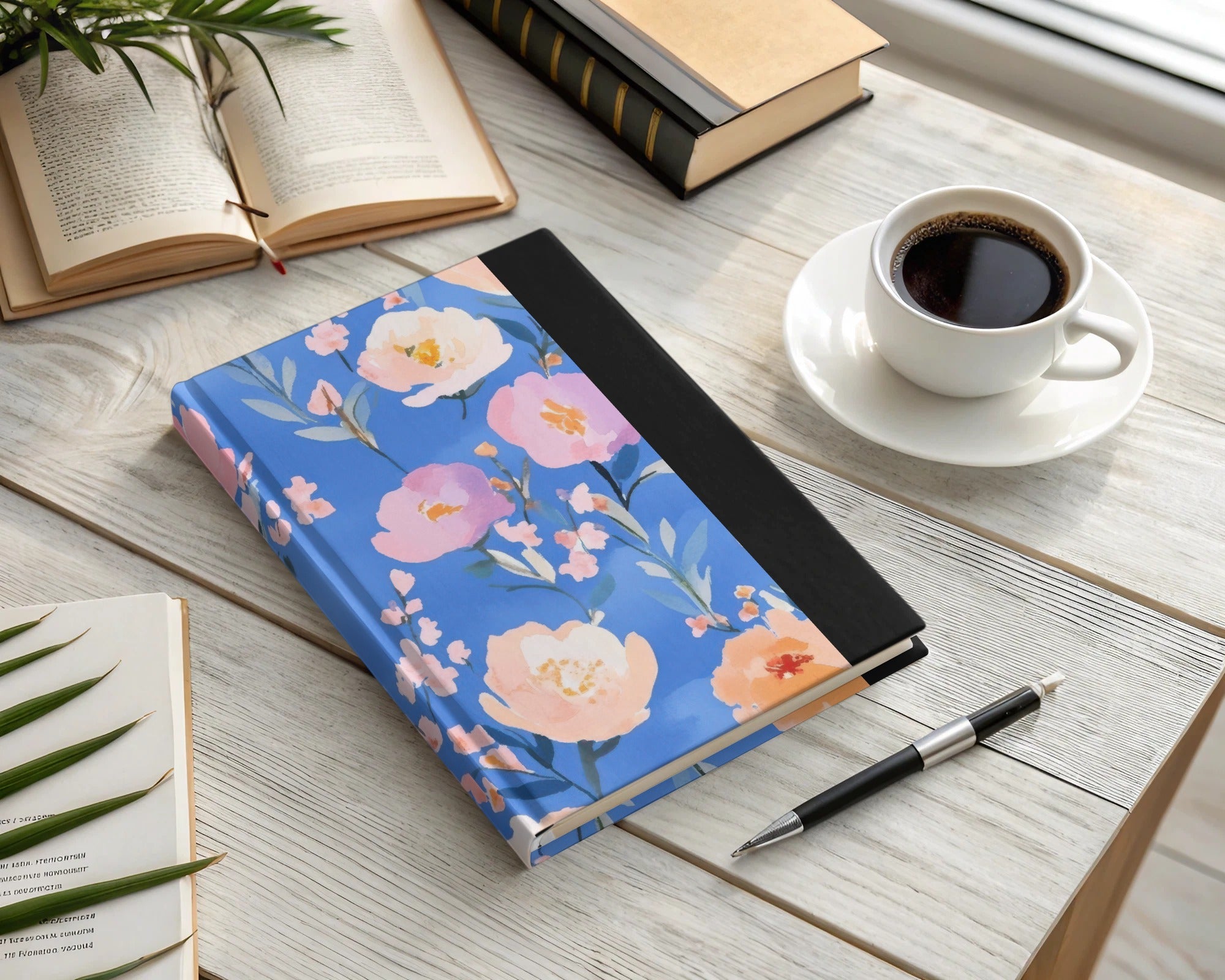 Floral Design Blue Hardcover Journal Notebook Product